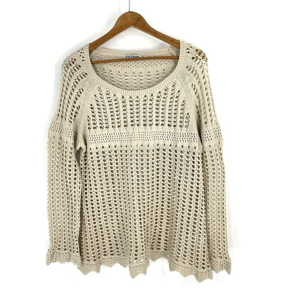 Retro Threads Sweaters - Retro Threads Crochet Sweater Womens XL Beige‎ Open Knit Bell Sleeve Boho Hippie